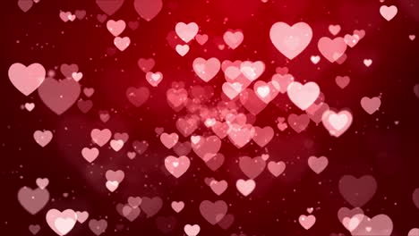 red background with falling hearts