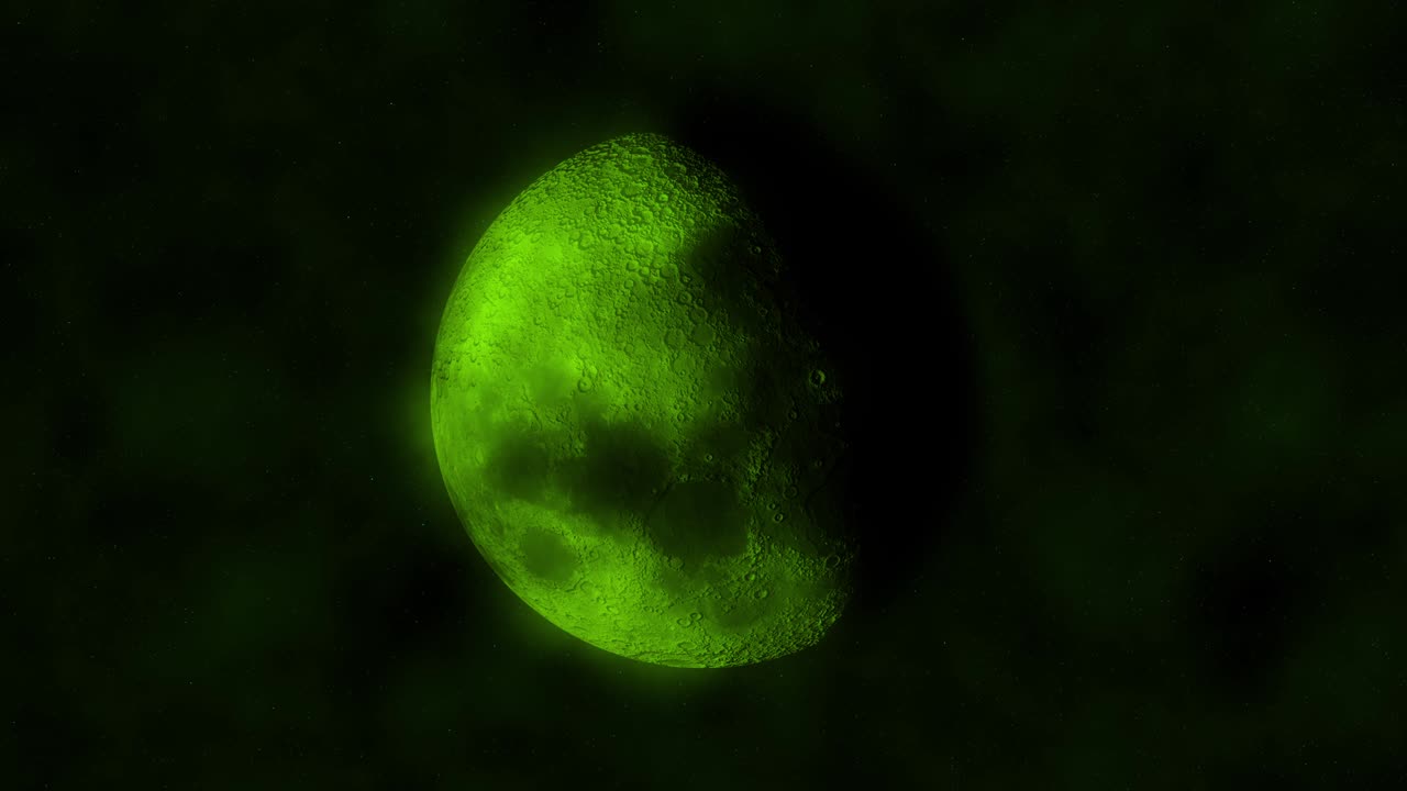 Um eclipse lunar de um planeta semelhante à lua mostrando sua superfície marcada, cheia de crateras de asteroides. Loop contínuo.