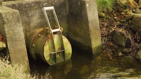 puerta de inundación 4k en un canal de agua en ria de aveiro en el estuario del río vouga