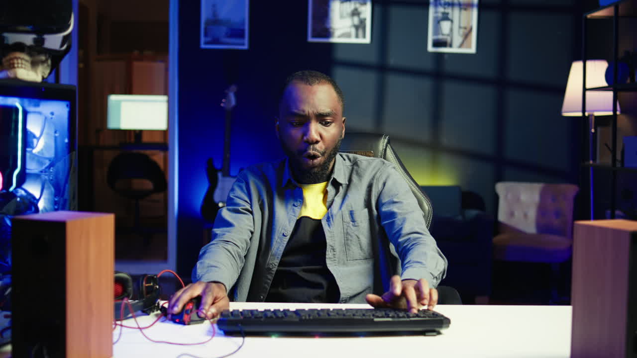 Gamer competing against enemies during internet multiplayer competition