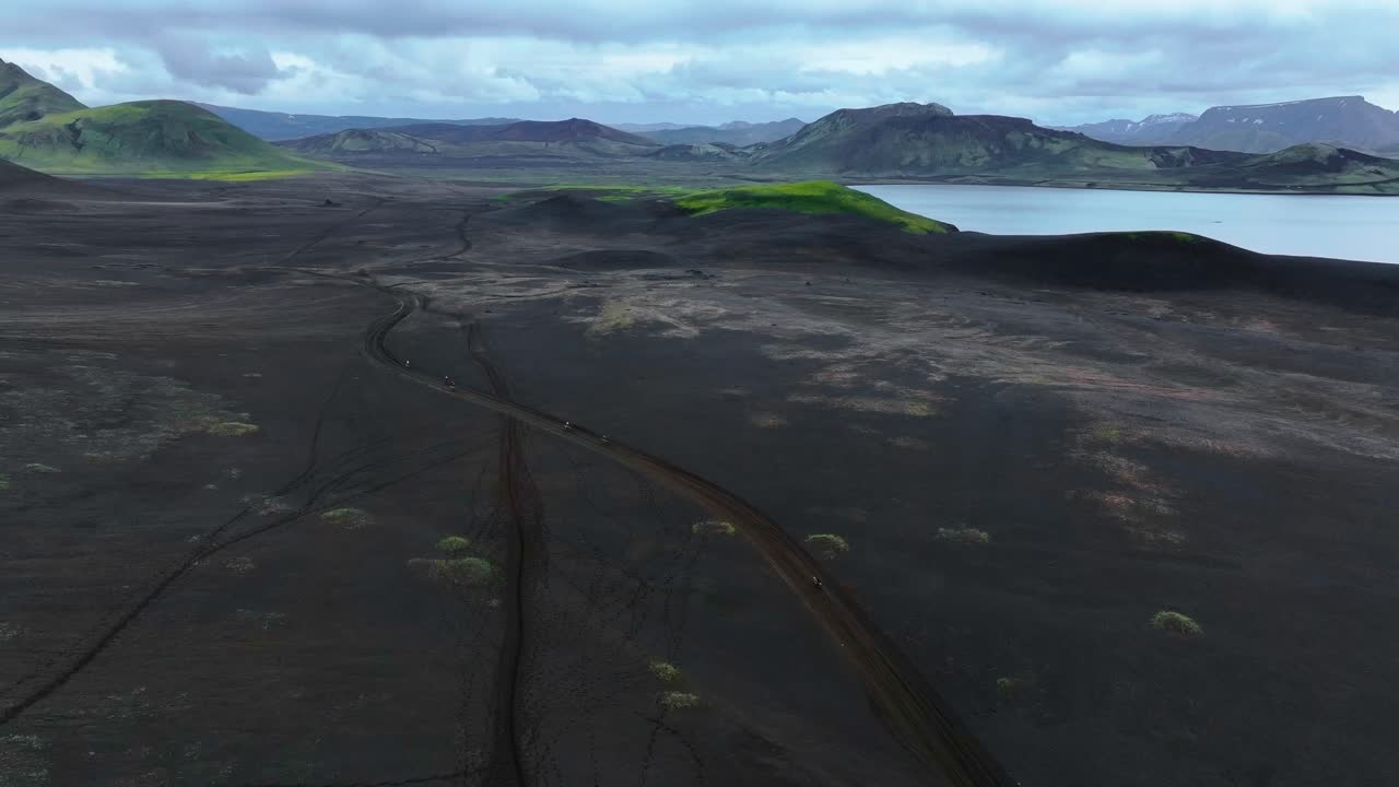 Wild Icelandic horses animals from above Iceland Icelandic Highlands Landmannalaugar