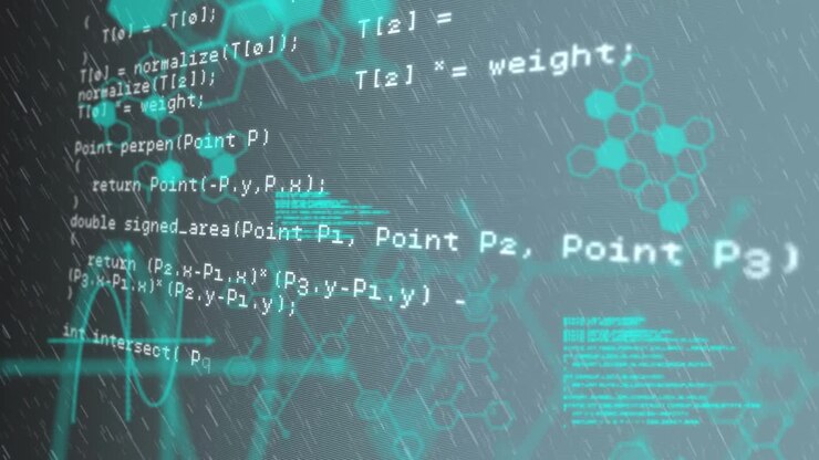 Анимация фигур и обработки данных на черном фоне