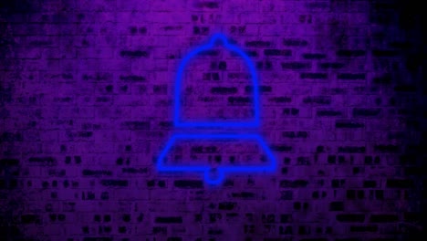 animación del icono de la campana de neón parpadeante sobre la pared de ladrillo