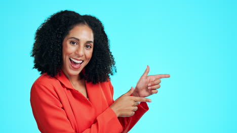 business, woman and pointing on green screen