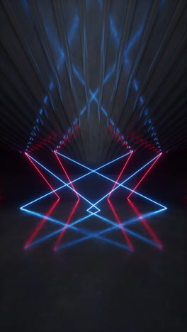 dark room with glowing neon lines, loop animation,  3d rendering.