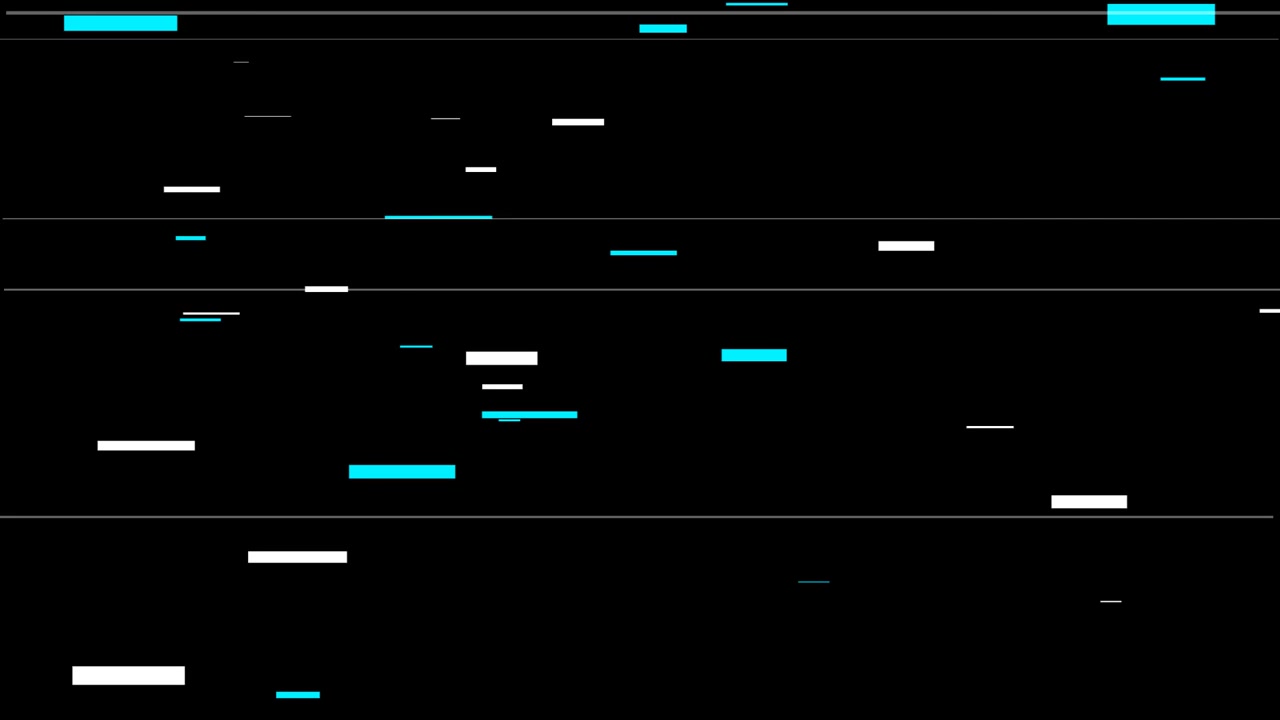 Abstrakter digitaler Glitch-Hintergrund mit sich bewegenden cyanfarbenen und weißen Linien