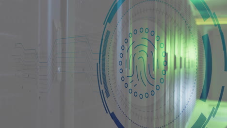 animación de huellas dactilares biométricas y procesamiento de datos digitales a través de servidores informáticos