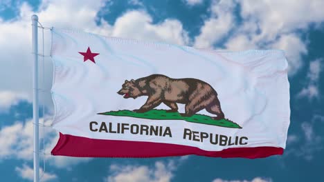 flag of california state, region of the united states, waving at wind