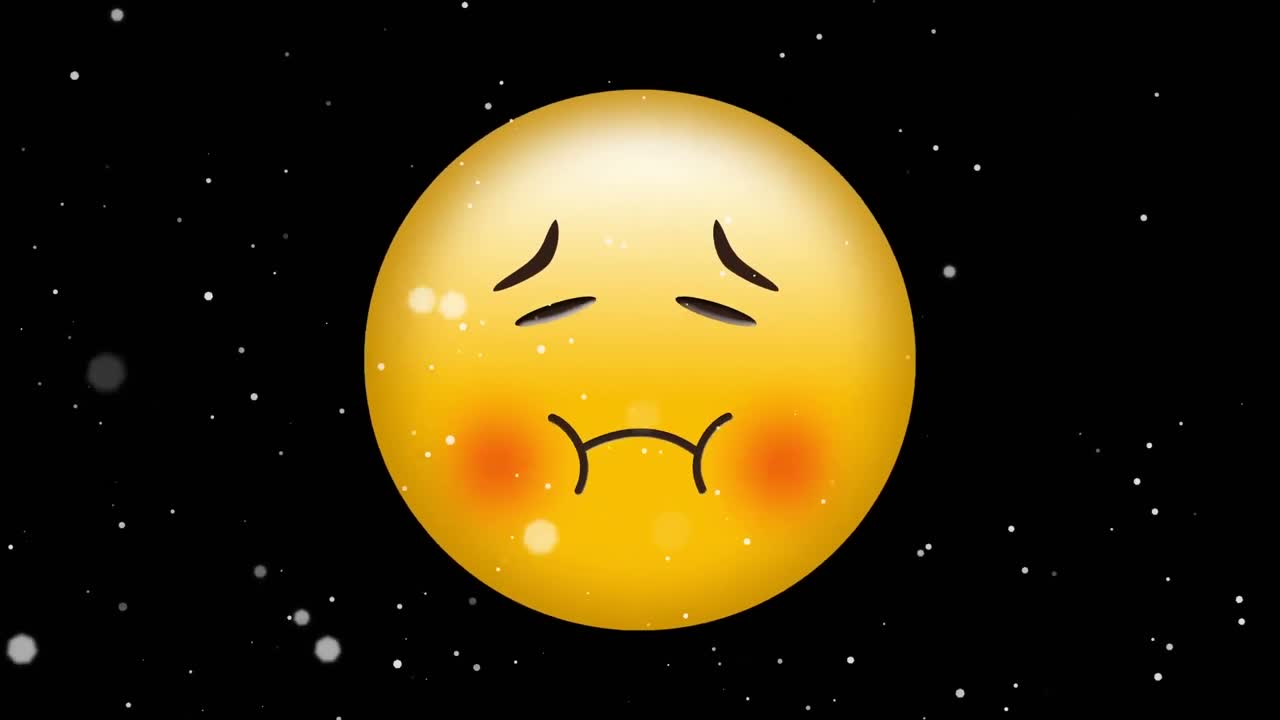 검은 바탕에 하 ⁇  반점이 떨어지는 에모지 아이콘의 애니메이션