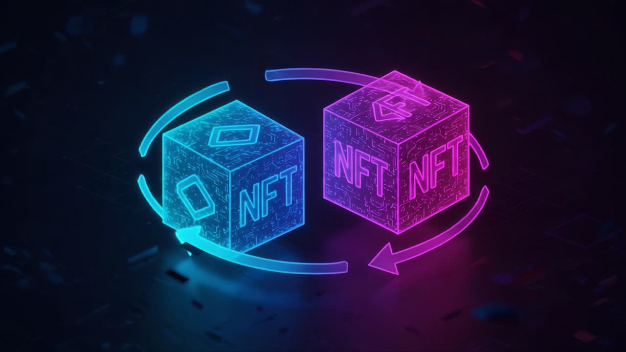 Digital Transformation of Assets: Exploring the Dynamic Exchange Between Two NFT Cubes in an Animated Virtual Environment