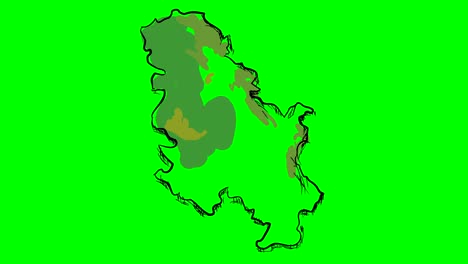 serbia drawing colored map on green screen isolated whiteboard