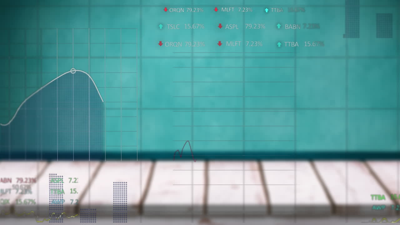 animación del procesamiento de datos estadísticos y del mercado de valores contra un fondo azul
