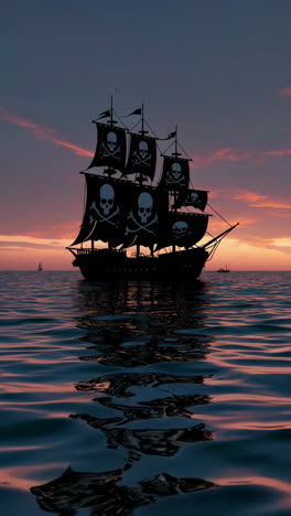 pirate ship at sunset