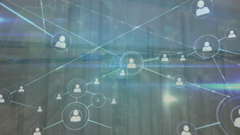 animation of network of connections and graphs over landscape