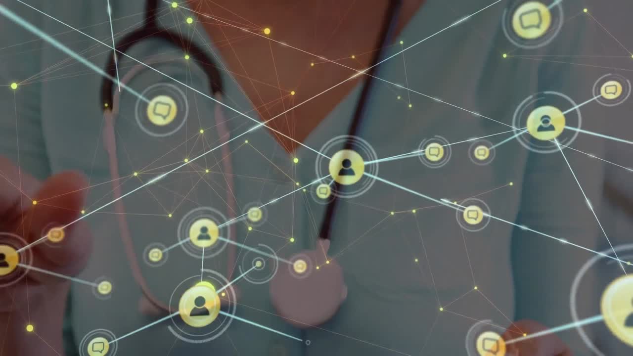 연결 네트워크를 통해 백인 여성 의사의 애니메이션