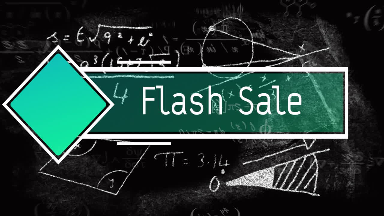Flash Sale animation over chalkboard with school mathematical equations and diagrams