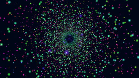 volando pequeños círculos de neón en la galaxia oscura