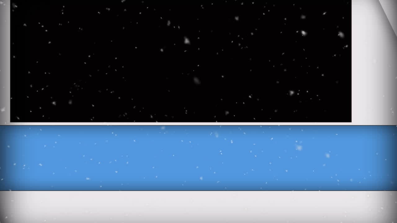 animación de paneles azules y blancos abriéndose y la nieve cayendo sobre un fondo negro