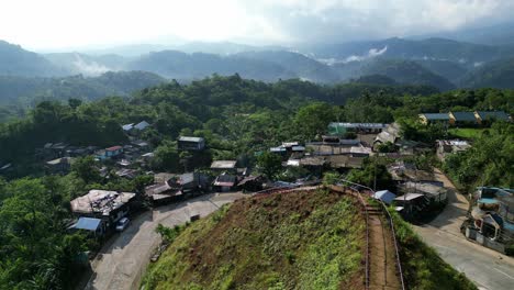 tranquil view of a mountain village in the countryside