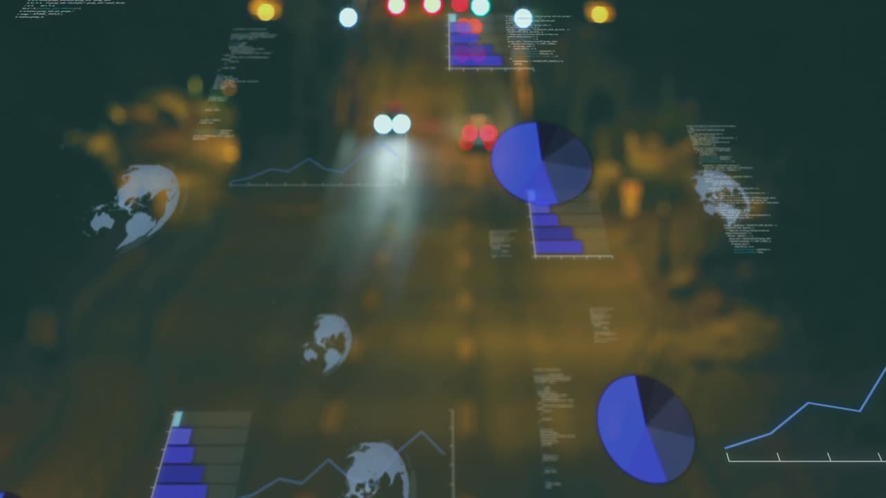 animación de estadísticas y procesamiento de datos sobre el paisaje urbano