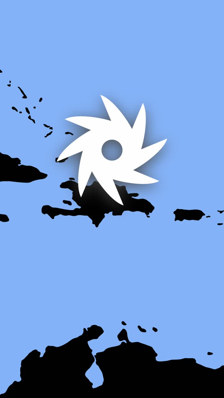 animación de un huracán en el caribe que se dirige a florida, estados unidos, video vertical