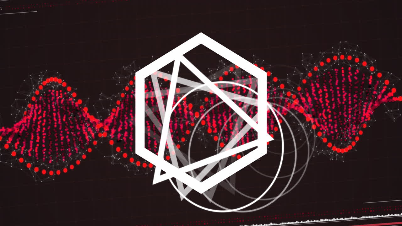 animación de formas blancas sobre el giro de la hebra de adn