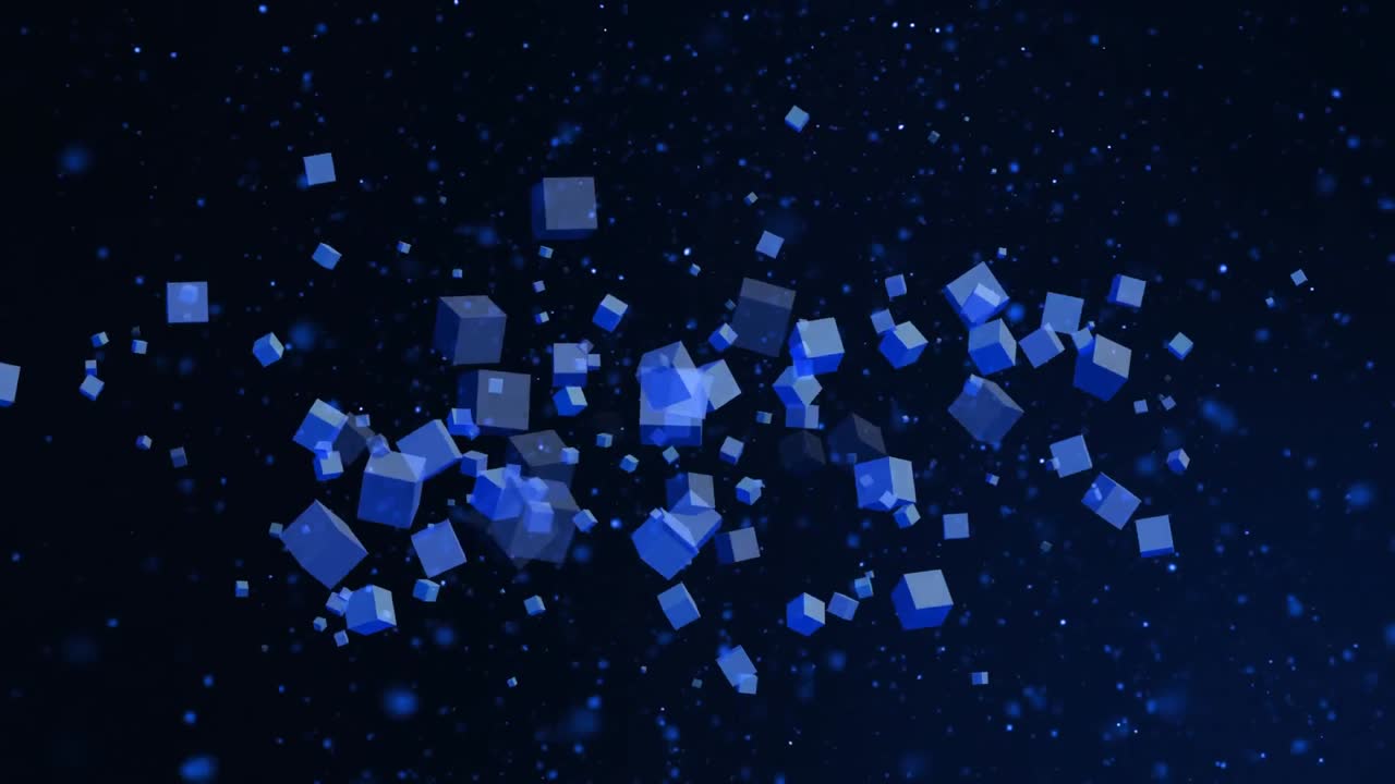 animación de múltiples cubos azules sobre manchas azules en el fondo