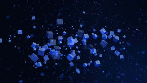 animación de múltiples cubos azules sobre manchas azules en el fondo