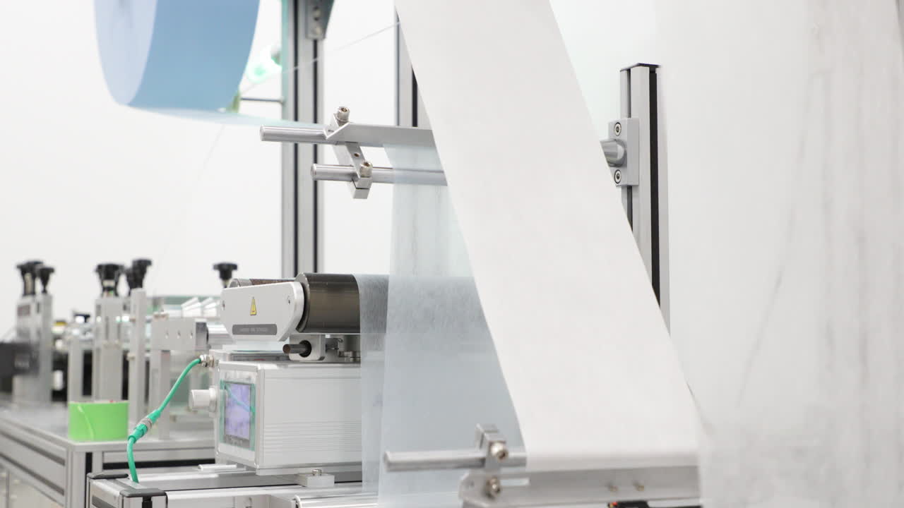 의료용 마스크용 자동 레벨링 기계를 통과하는 원단 소재