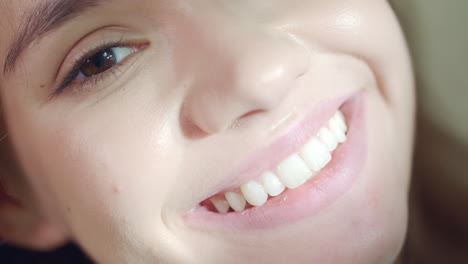 close up view of happy woman face