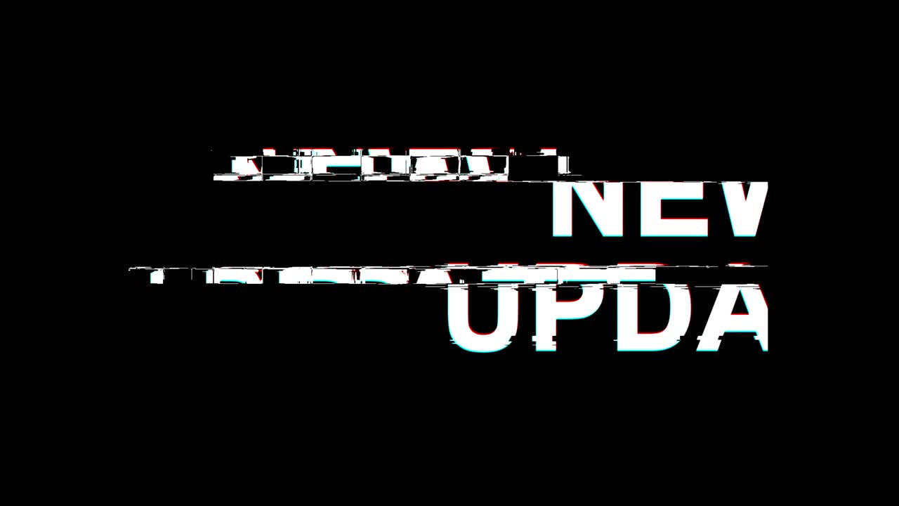 nueva actualización efecto glitch texto distorsión de televisión digital animación en bucle 4k