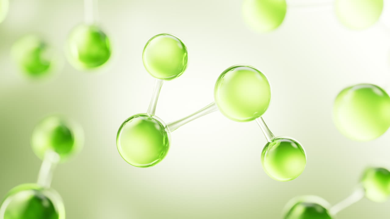 Transparent green molecules background, 3d rendering