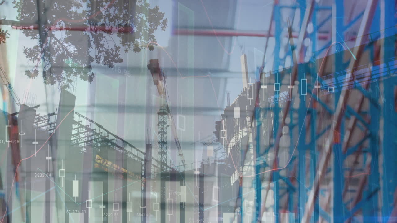 animación del procesamiento de datos financieros en el sitio de construcción