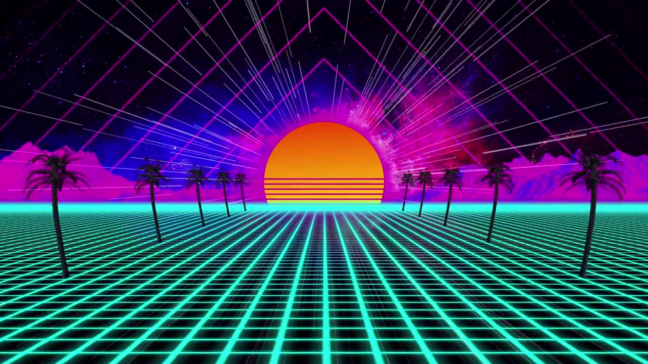 Sfondo Synthwave Vibrante con Griglia Luminosa e Sole