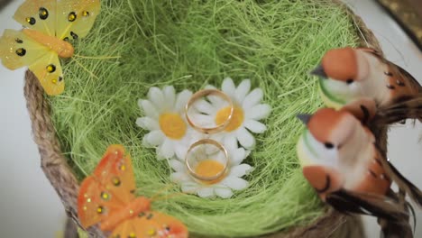 wedding rings in a nest decor