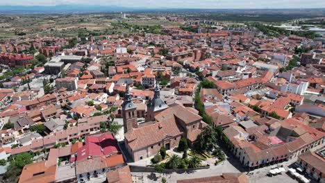 Aerial-Rotating-View-over-a-Spanish-city-of-Naval-Carnero-in-a-Sunny-Day