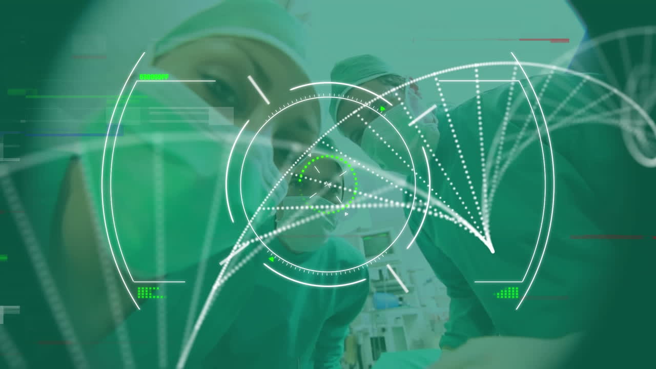 dna 스트랜드의 애니메이션과 다양한 의사에 대한 스 스캔.