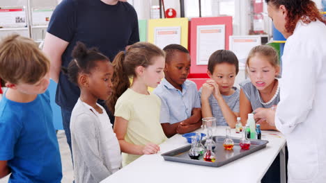 kids and teacher being shown experiment at a science centre