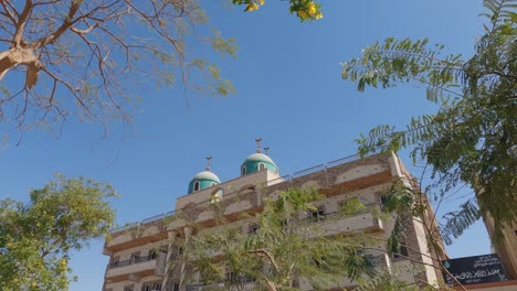 Luxor-architecture-framed-with-trees,-Egypt