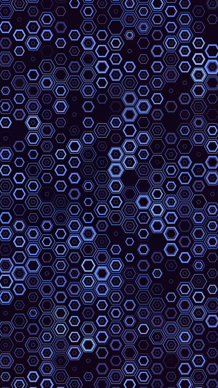 Hexagonal abstract technology background. Honeycomb pattern for Hi-Tech communication design. Loop blue grid. Vertical video.