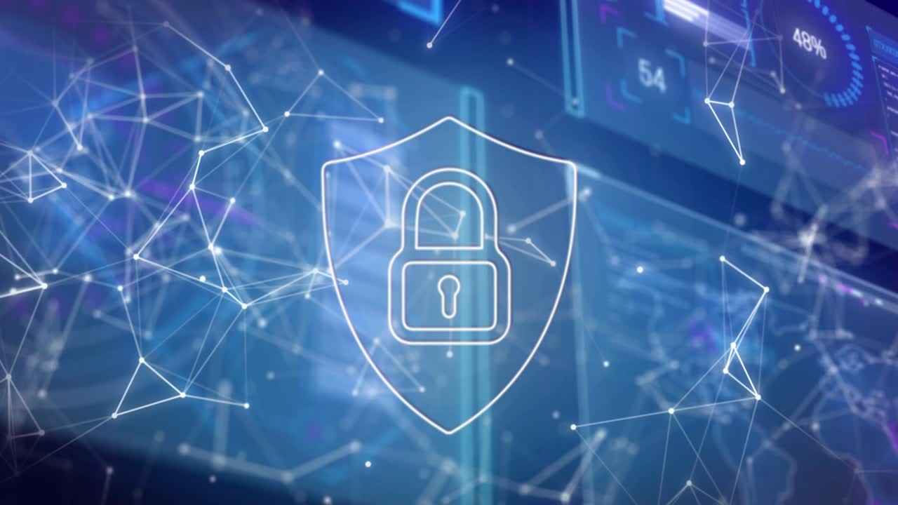 Animation of network of connections and digital icon on interface