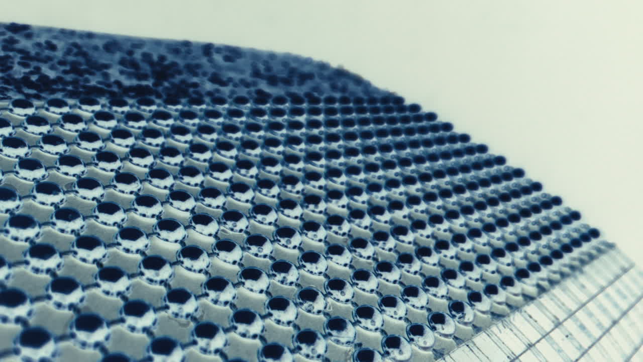 Close-up view of a patterned surface with numerous small circular components