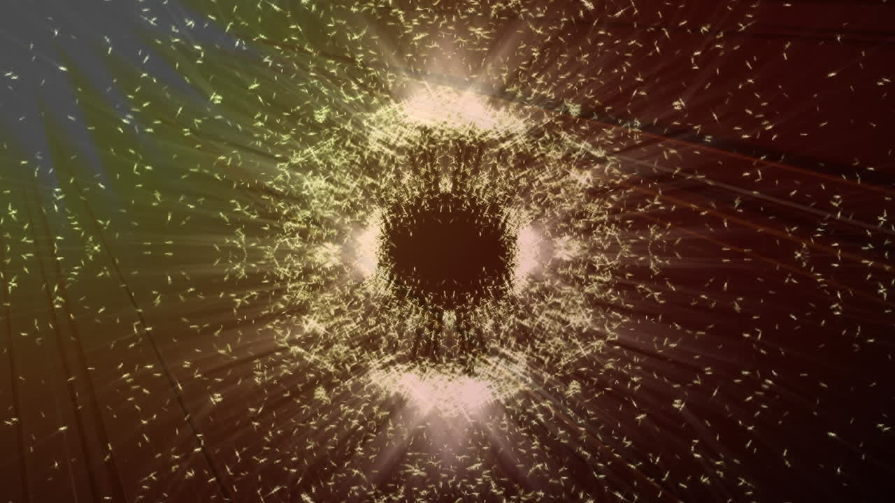 Animation of glowing white particles moving together in circular motion on dark background