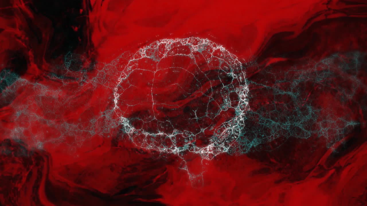 animación del cerebro digital sobre formas rojas sobre fondo negro