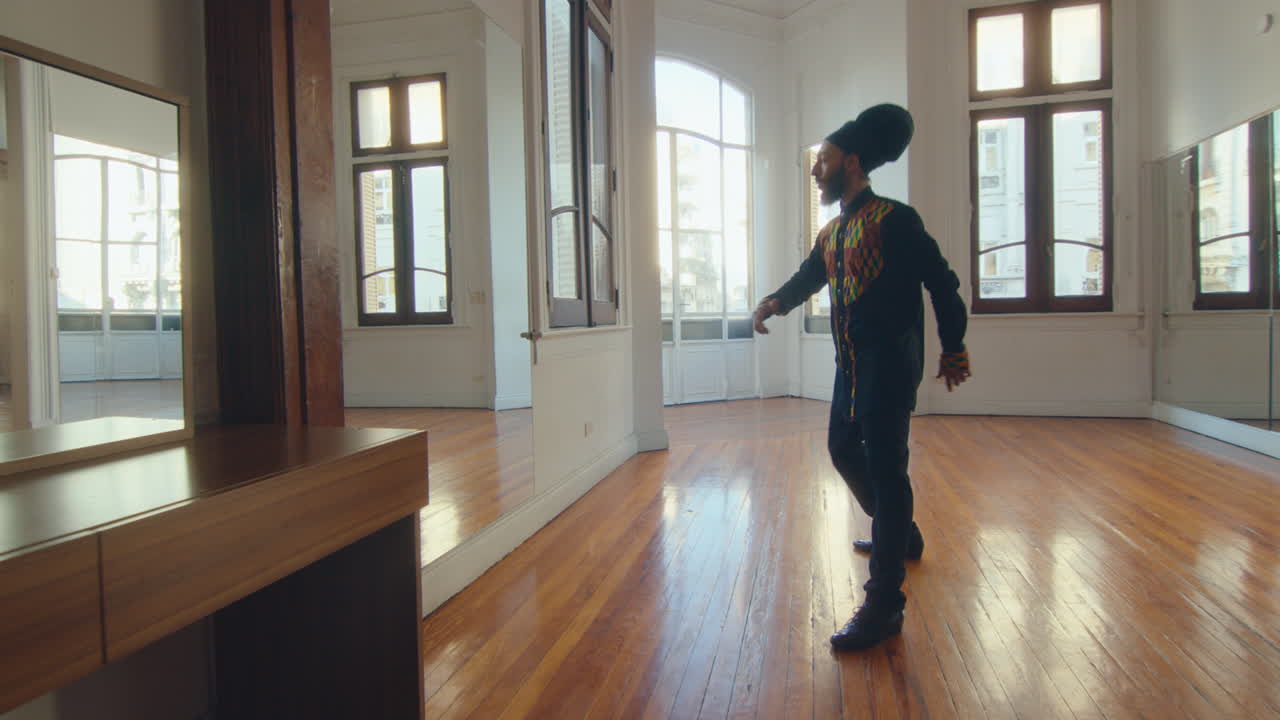 Tango Dancer in Stage Costume Practicing Movements in Studio