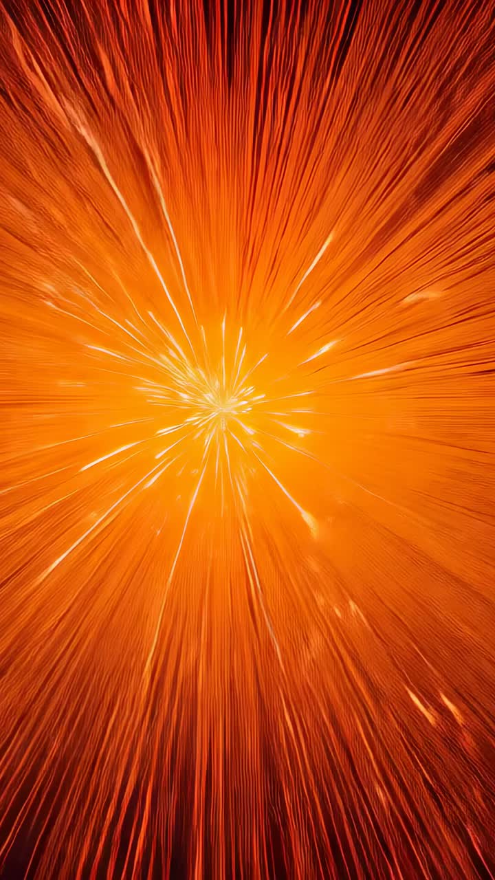 Vertical video: Bursting orange firework core expanding outward in night sky, sending radial sparks