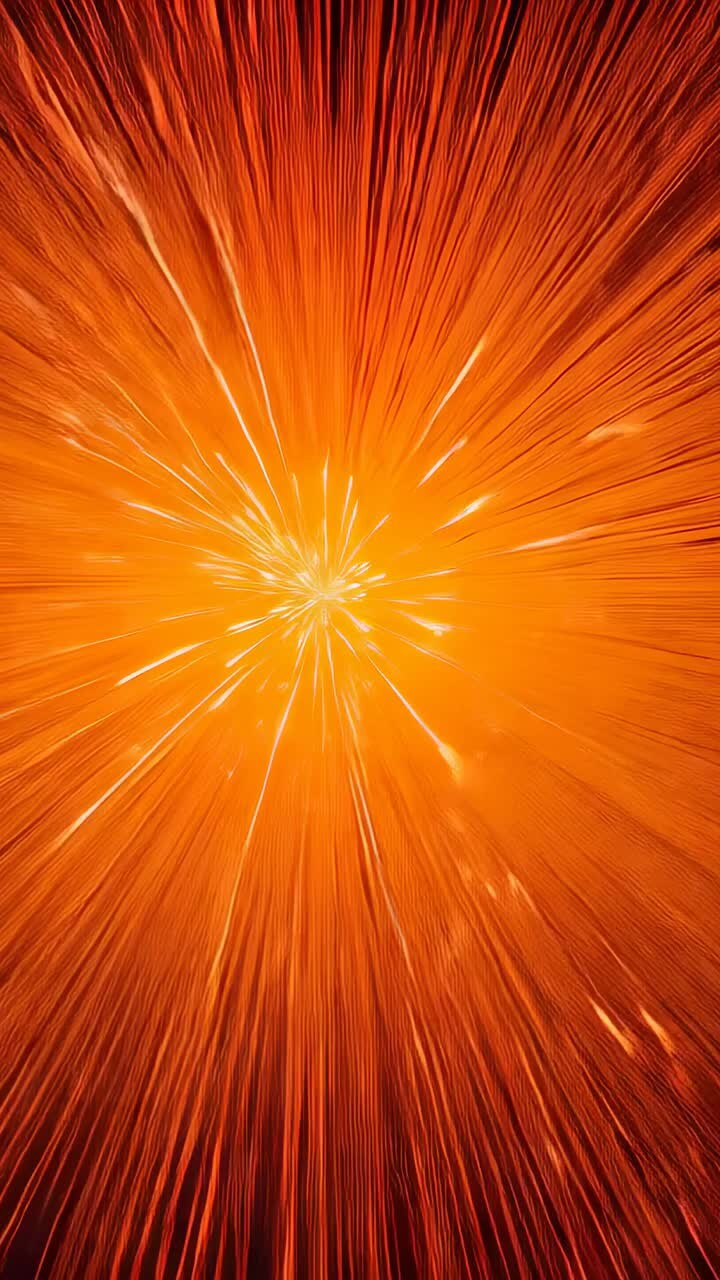 Vertical video: Bursting orange firework core expanding outward in night sky, sending radial sparks