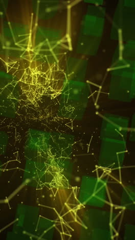 digital animation of yellow network of connections against green square icon on black background