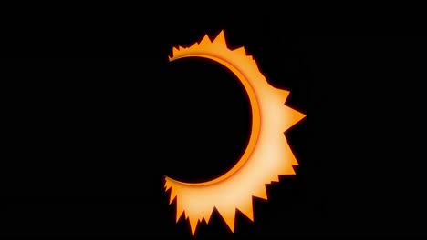 Animation-of-glowing-orange-circle-with-flames-over-black-background
