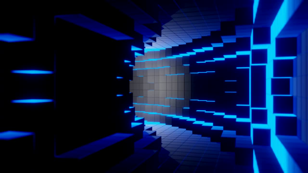 Blue futuristic digital technologic tunnel background animation 3d rendering